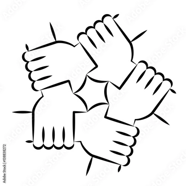Fototapeta Vector Illustration Of Five Human Hands Holding Eachother For Solidarity And Unity