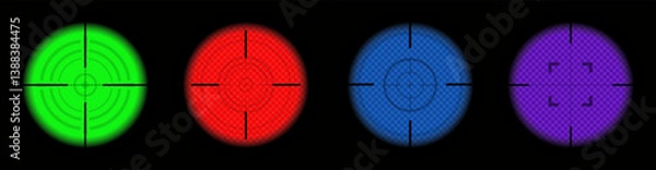 Fototapeta Target aim set. Crosshair target weapon sniper sight for gun in neon color. Sniper scope target for shooting game. Vector EPS 10