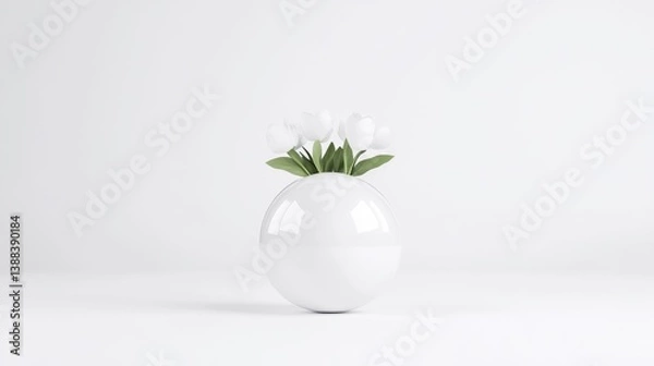 Fototapeta White tulips in a spherical vase on a white background