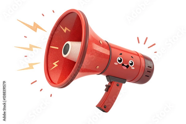 Obraz cartoon megaphone with lightings isolated on transparent background. 3d rendering-generated by ai