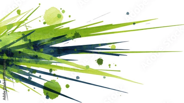 Fototapeta Png of Vibrant green abstract explosion with dynamic lines and splashes, creating an energetic and modern visual effect on transparent background.