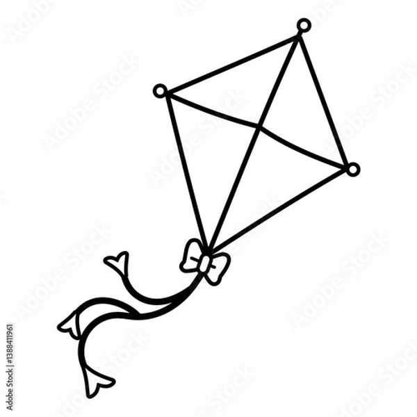 Obraz Flying kite vector illustration in black and white isolated on white background	