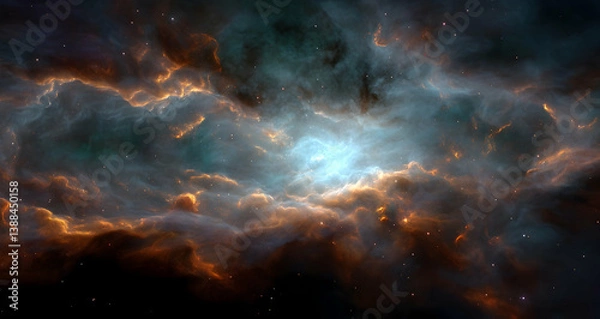 Fototapeta Celestial nebula with swirling cosmic clouds and vibrant star nurseries in deep space