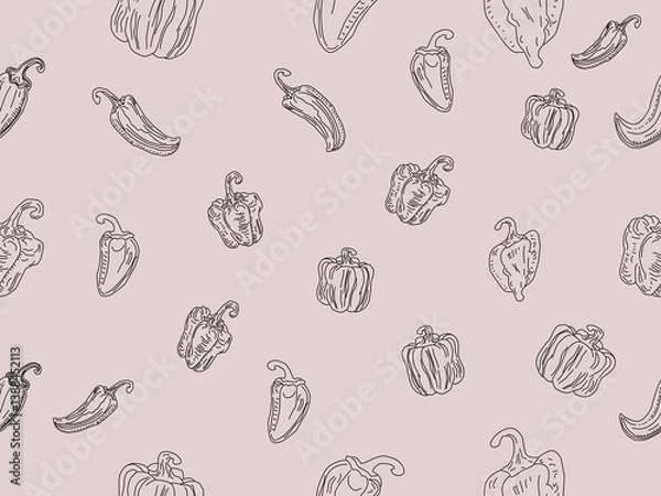 Fototapeta Set of paprika. paprika pattern background. seamless pattern bell pepper. paprika flat illustration background. bell pepper pattern Background.