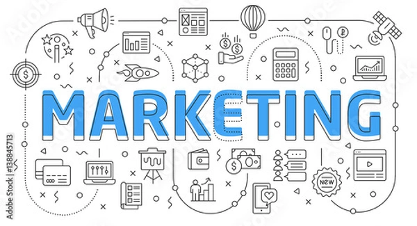 Fototapeta Linear flat illustration for presentations white background  marketing