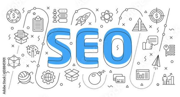 Fototapeta Linear flat illustration for presentations white background seo