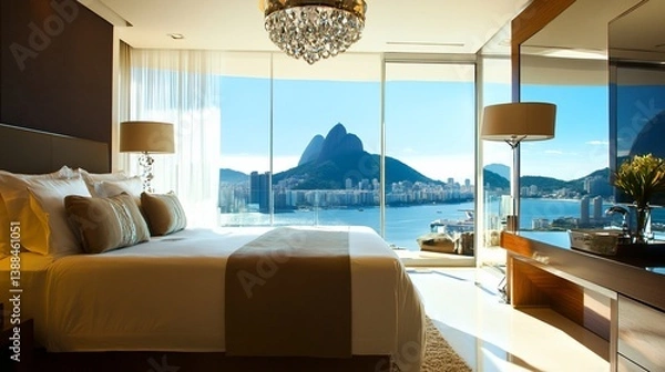 Obraz Luxury hotel room overlooking Rio de Janeiro's iconic Sugarloaf Mountain