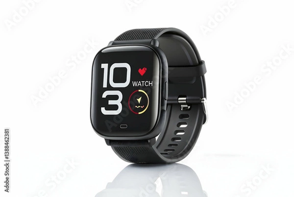 Fototapeta technology with a sleek black fitness tracker and smartwatch on a crisp white background,Fitness Tracker Plying Health and Activity Monitoring on White or PNG Transparent Background.


