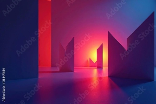 Fototapeta Geometric shapes formed by shadows at twilight, sophisticated, simple, monochrome