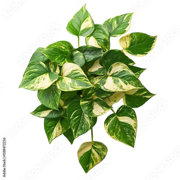 Fototapeta A Variegated Pothos Plant with Golden Accents Isolated on Transparent Background