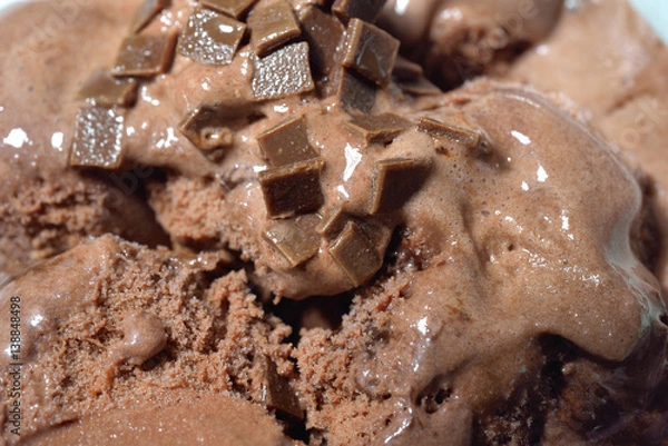 Obraz Homemade delicious cacao ice cream for dessert with little pieces of chocolate in it. Sweets