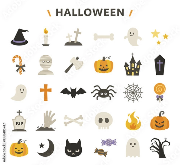 Fototapeta ハロウィンのイラストアイコンセット　線なし　ベクター