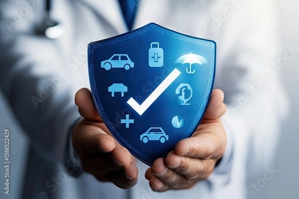 Fototapeta Comprehensive protection shield held by a doctor's hands