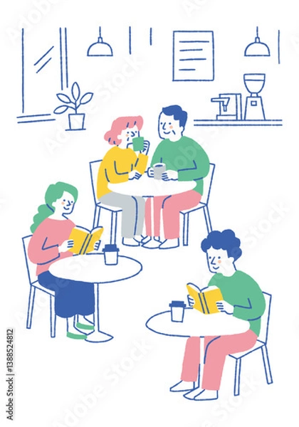 Obraz Set of people in the cafe_color