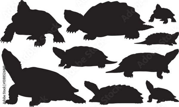 Obraz Alligator Snapping Turtle Silhouette – Minimal Vector Illustration on White Background