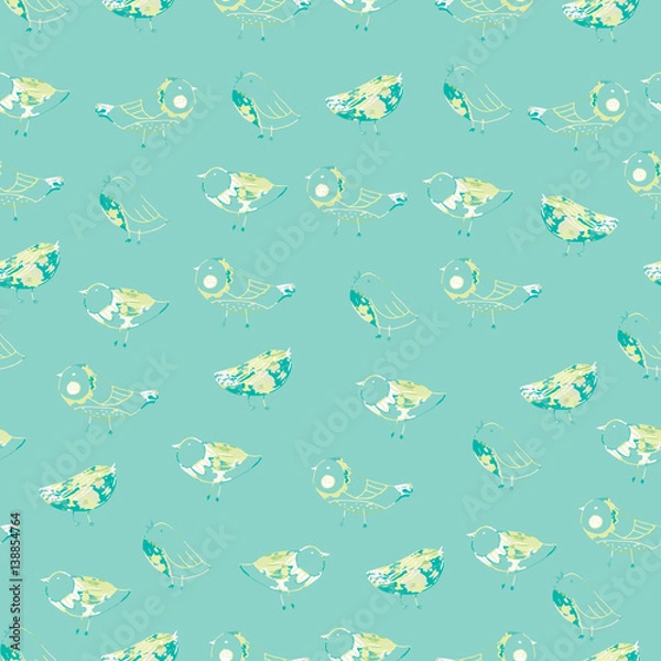 Obraz Spring birds hand drawn seamless vector pattern. Pencil drawn texture