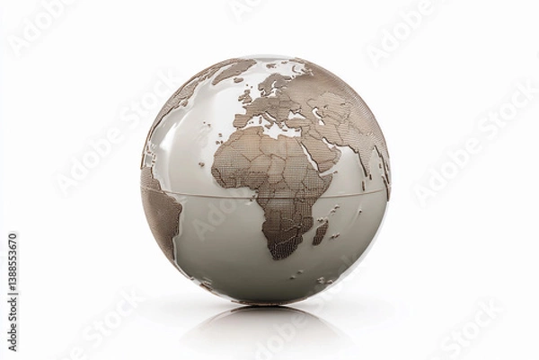 Fototapeta Modern globe design showcasing continents and countries with a sleek, minimalist style against a light background
