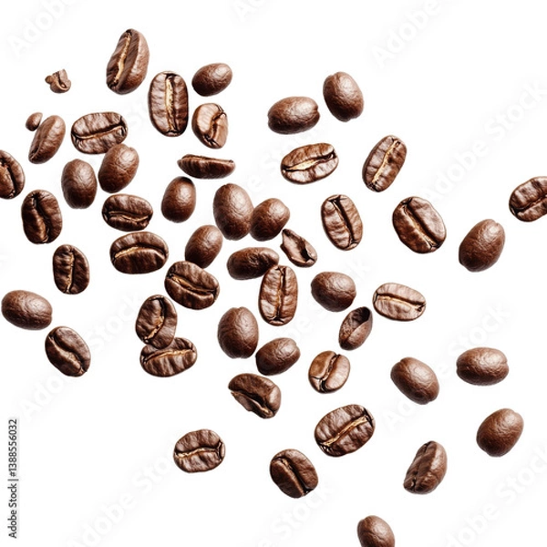 Fototapeta A scattering of roasted coffee beans on a transparent background.