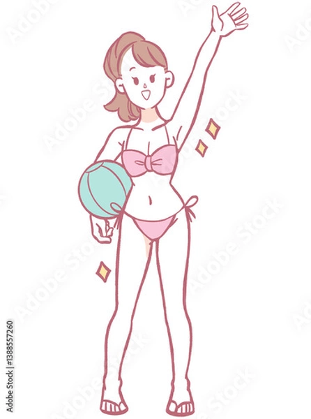 Fototapeta ボールを持つ水着の女性のイラスト