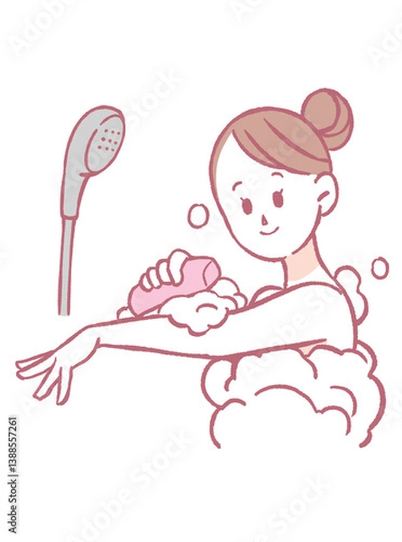 Obraz お風呂で体を洗う女性