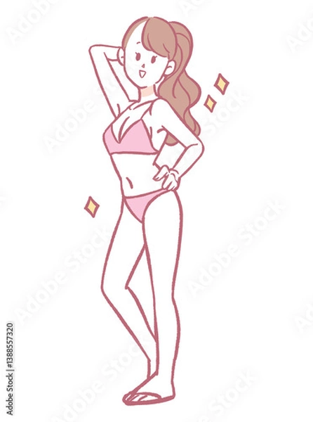 Obraz ポーズをとる水着の女性のイラスト