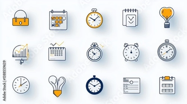 Obraz A collection of icons representing various time management and productivity tools including clocks calendars schedules and checklists