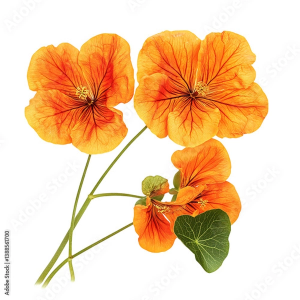 Fototapeta Vibrant Nasturtium with Orange Five Petaled Blooms Isolated on Transparent Background