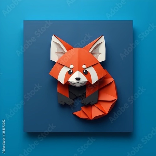 Fototapeta Cute origami red panda artwork in vibrant colors and modern design, digital art of origami concept.