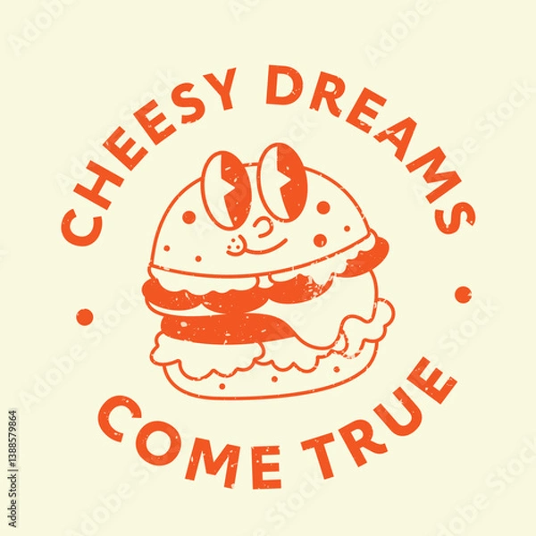 Fototapeta american retro style burger Cute Trendy Cartoon Vector Hand Drawn Template Design