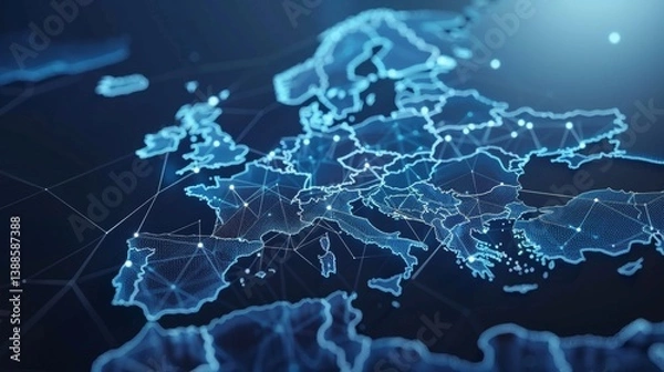 Fototapeta Digital mapping of the European Union network for data and business exchange in Western Europe