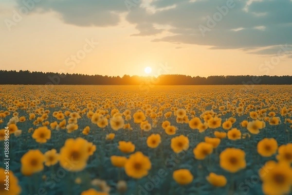 Obraz Sunset over Sunflower Field