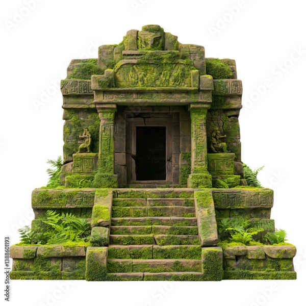 Obraz Ancient Stone Structure Overgrown with Moss On Transparent Background