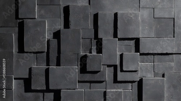 Fototapeta Abstract Dark Gray Stone Wall Texture Background Geometric Pattern
