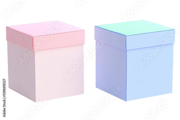 Fototapeta 3D Render of Two Colored Square Gift Boxes on Transparent Isolated Background