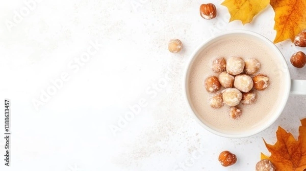 Fototapeta Creamy hazelnut soup in a mug, autumnal style