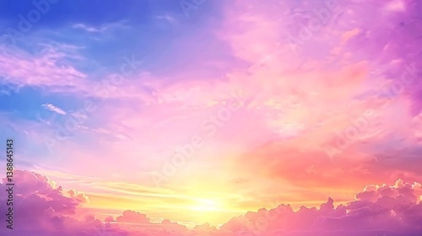 Fototapeta A Beautiful Sky Displays Wonderful Colors And Fluffy Clouds