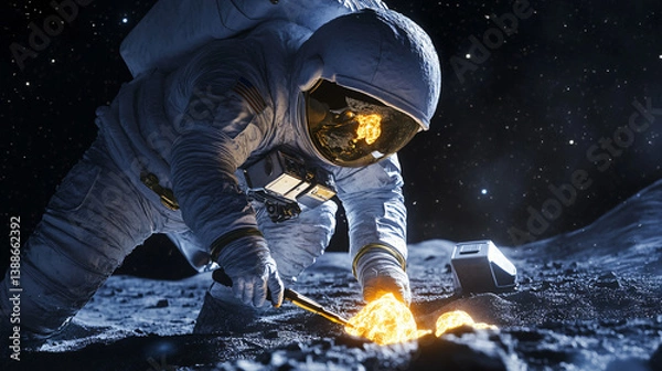 Fototapeta Space Exploration: Astronaut Engineering on the Lunar Surface - Sci-Fi Adventure & Discovery in the Cosmos