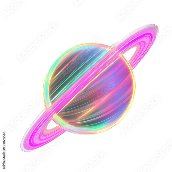 Fototapeta Pastel Planet with Glowing Cosmic Rings. Isolated on Transparent or White Background 