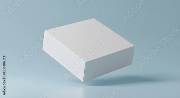 Fototapeta minimalist design, floating in space, light blue background, Mockup white box float on blue background, White cardboard box, 