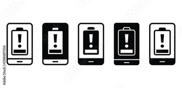 Fototapeta Smartphone Battery Low Icons Set Black and White Warning Symbols Vector Design