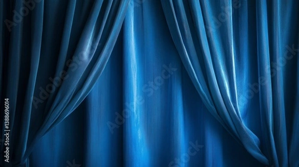 Fototapeta Dark blue velvet curtains draped elegantly.