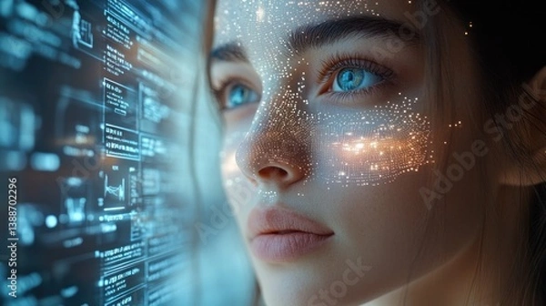 Fototapeta A futuristic dermatology clinic with an AI system generating real-time skin analysis reports on a large holographic display