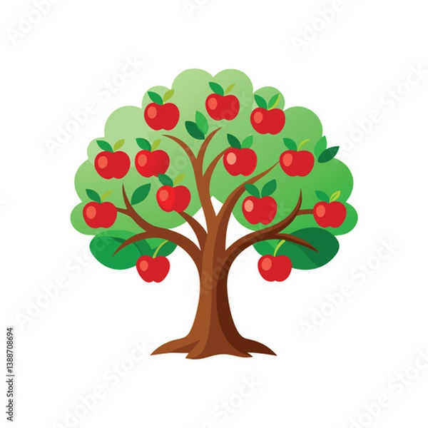 Fototapeta apple tree full of red apples, Apple tree branch with ripe fruits on white background