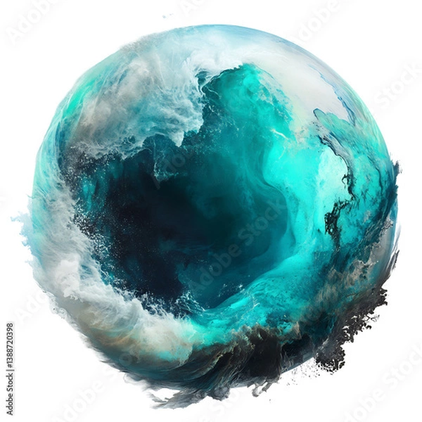 Fototapeta Abstract teal ocean planet swirls dynamically a captivating cool toned sphere. AI Generated