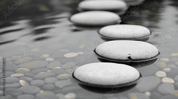 Obraz Zen Path: Stepping Stones over Water, creating A Calm Pathway.
