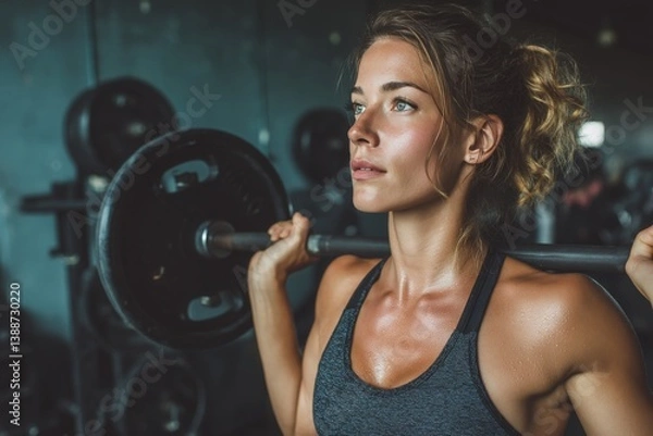 Obraz woman lifting weights in gym.