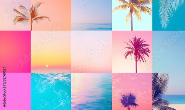 Fototapeta Vibrant Digital Collage of Sunrise Colors and Tropical Vibes