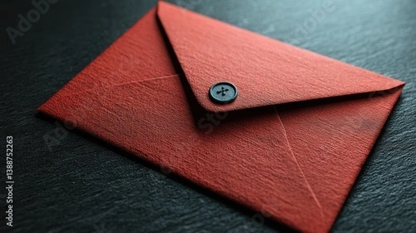 Obraz Elegant Red Envelope on Dark Background with Button Closure