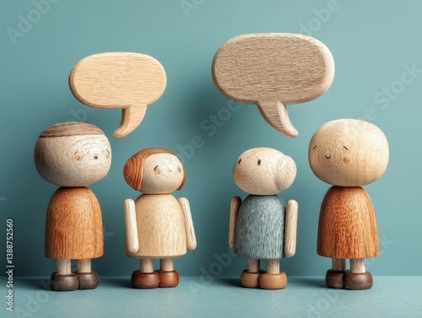 Obraz Wooden Figurines with Speech Bubbles Engaging in Conversation