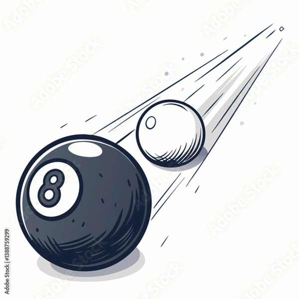 Fototapeta Create a vector illustration of a bold-stroked cue ball powerfully impacting another ball, emphasizing impact and motion.